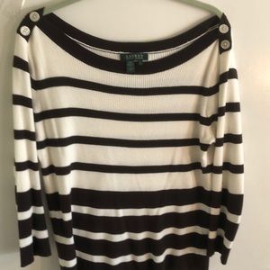 Lauren cream/brown striped cotton sweater, size L.
